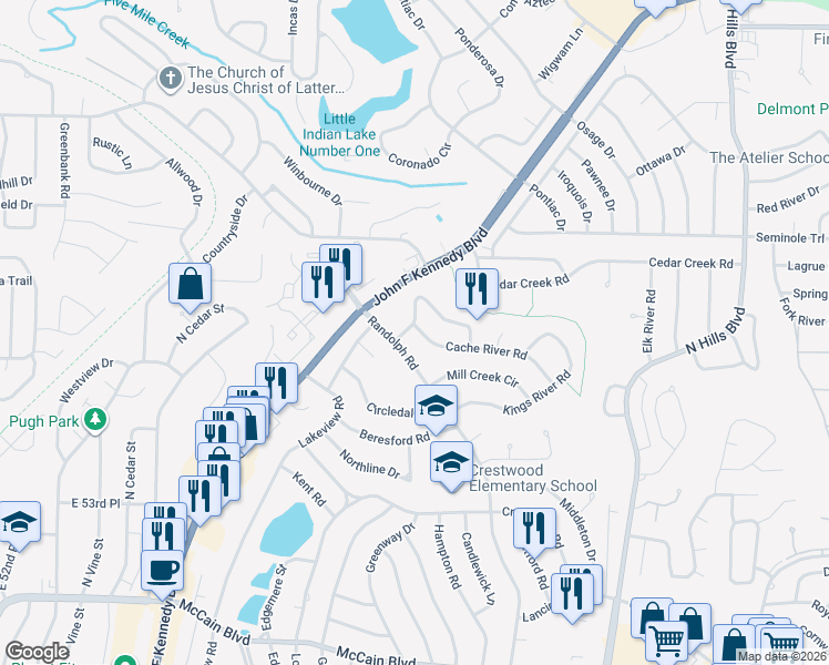 map of restaurants, bars, coffee shops, grocery stores, and more near 805 Cache River Road in North Little Rock