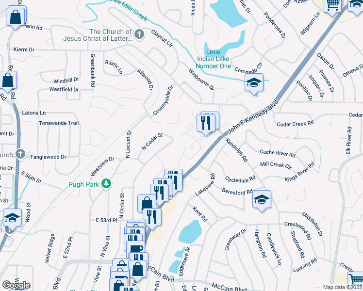 map of restaurants, bars, coffee shops, grocery stores, and more near 5828 North Walnut Road in North Little Rock