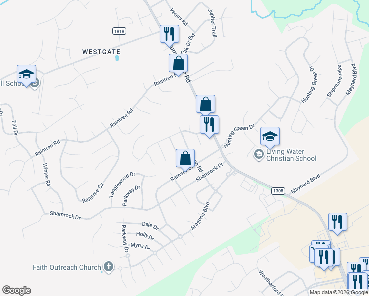 map of restaurants, bars, coffee shops, grocery stores, and more near 505 Redwood Place in Jacksonville