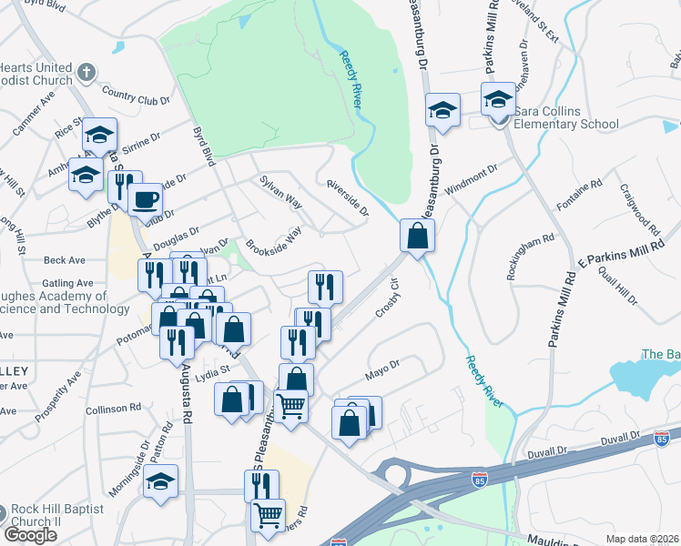 map of restaurants, bars, coffee shops, grocery stores, and more near 3250 Marshall Court in Greenville