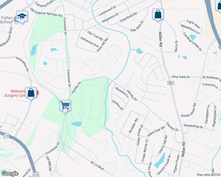 map of restaurants, bars, coffee shops, grocery stores, and more near 104 Roanoke Way in Greenville