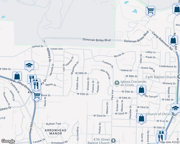 map of restaurants, bars, coffee shops, grocery stores, and more near 5840 Alta Vista Dr in North Little Rock