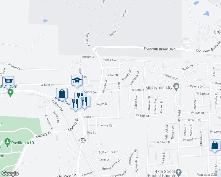 map of restaurants, bars, coffee shops, grocery stores, and more near 113 Montana Avenue in North Little Rock