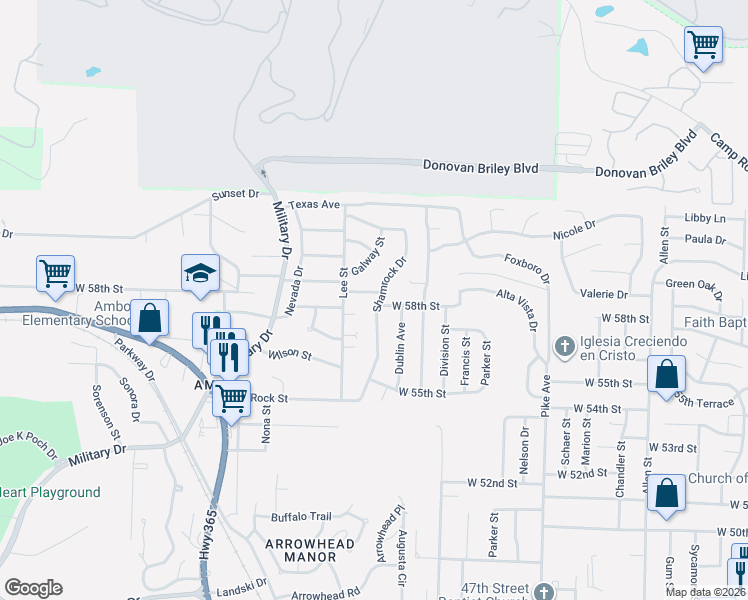 map of restaurants, bars, coffee shops, grocery stores, and more near 1717 West 58th Street in North Little Rock