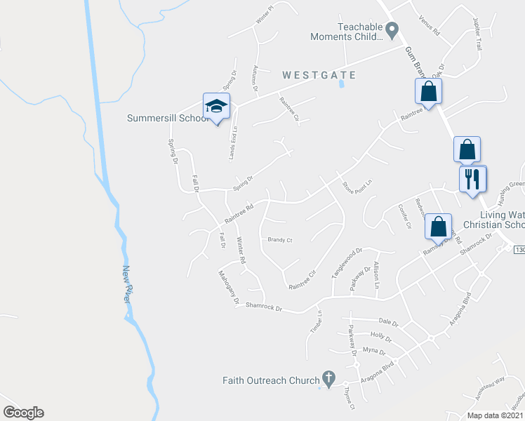 map of restaurants, bars, coffee shops, grocery stores, and more near 102 Raintree Circle in Jacksonville
