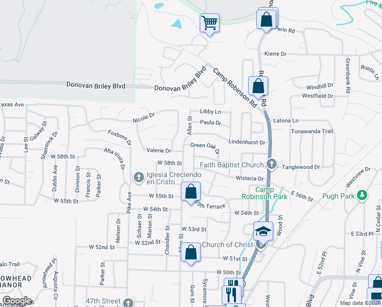 map of restaurants, bars, coffee shops, grocery stores, and more near 5905 Granby Road in North Little Rock