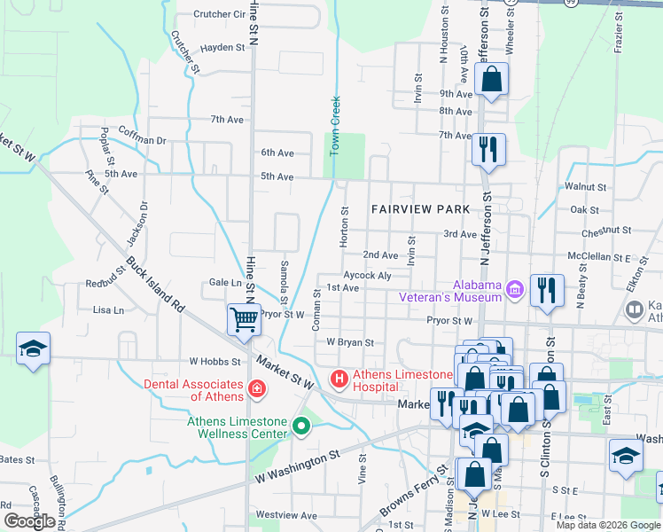 map of restaurants, bars, coffee shops, grocery stores, and more near 503 Horton Street in Athens