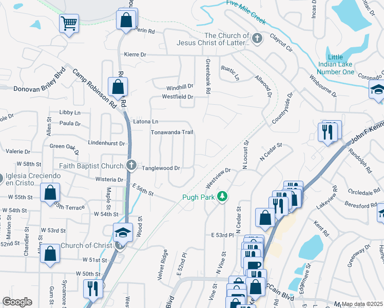 map of restaurants, bars, coffee shops, grocery stores, and more near 5801 Hacienda Drive in North Little Rock