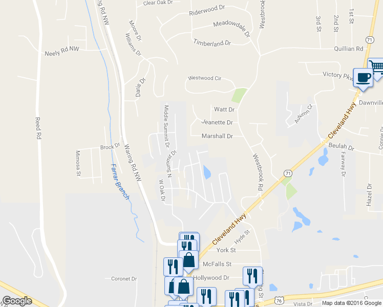 map of restaurants, bars, coffee shops, grocery stores, and more near 1710 Chestnut Oak Drive in Dalton