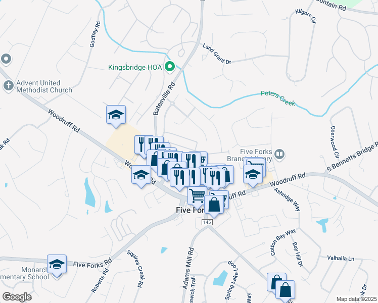 map of restaurants, bars, coffee shops, grocery stores, and more near 7 Dillworth Court in Simpsonville