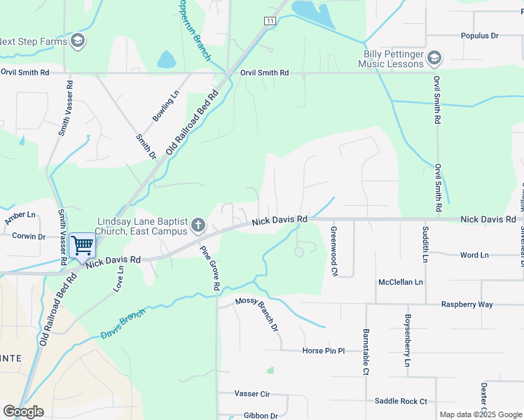 map of restaurants, bars, coffee shops, grocery stores, and more near 1545 Nick Davis Road in Harvest