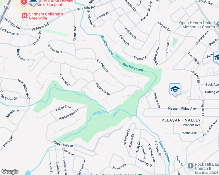 map of restaurants, bars, coffee shops, grocery stores, and more near 217 Chapman Road in Greenville