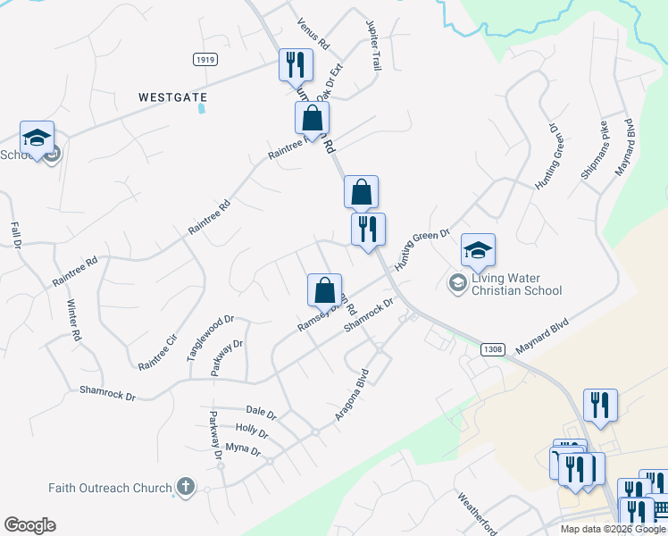 map of restaurants, bars, coffee shops, grocery stores, and more near 308 Luann Road in Jacksonville