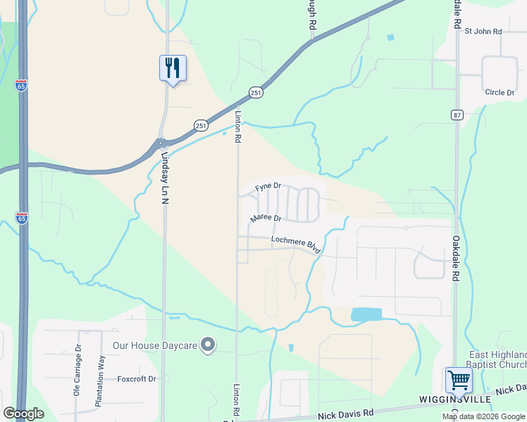 map of restaurants, bars, coffee shops, grocery stores, and more near 17357 Lochaber Drive in Athens