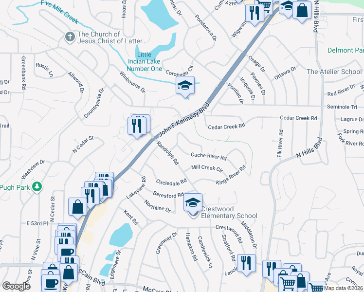 map of restaurants, bars, coffee shops, grocery stores, and more near 805 Cache River Road in North Little Rock