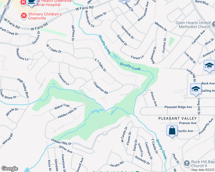 map of restaurants, bars, coffee shops, grocery stores, and more near 217 Chapman Road in Greenville