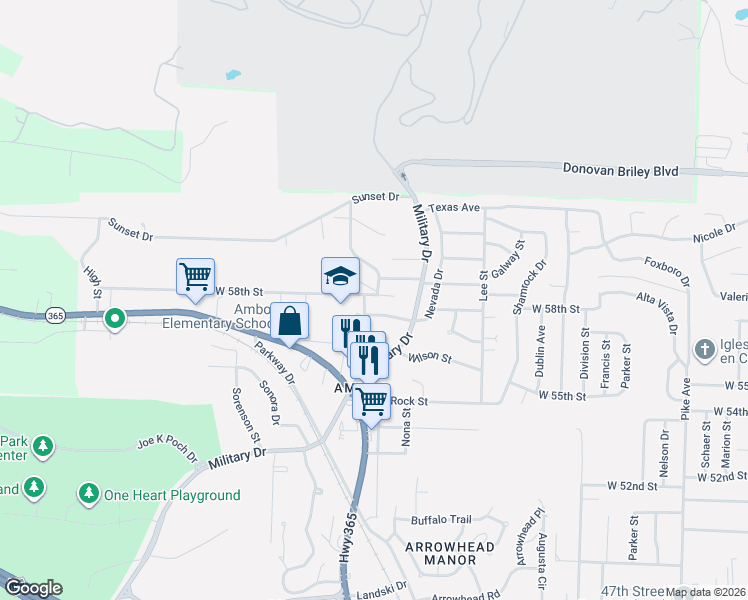 map of restaurants, bars, coffee shops, grocery stores, and more near 2212 West 58th Street in North Little Rock
