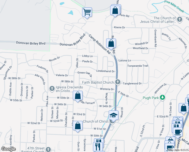 map of restaurants, bars, coffee shops, grocery stores, and more near 5813 Wisteria Court in North Little Rock