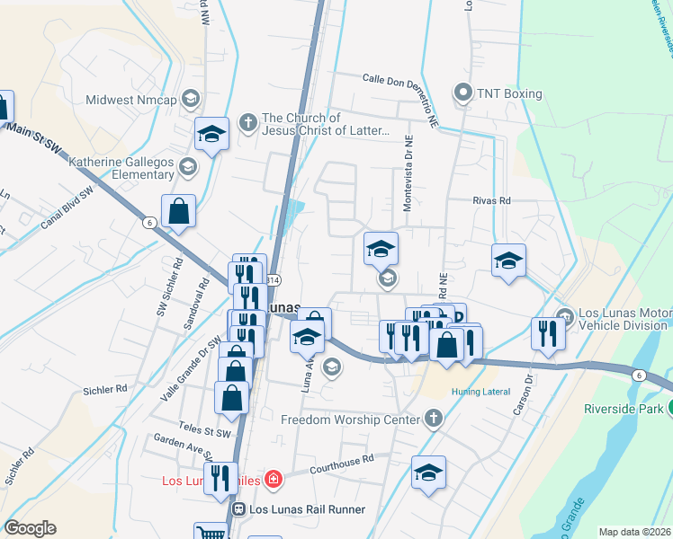 map of restaurants, bars, coffee shops, grocery stores, and more near 312 Cll Margarita Northeast in Los Lunas