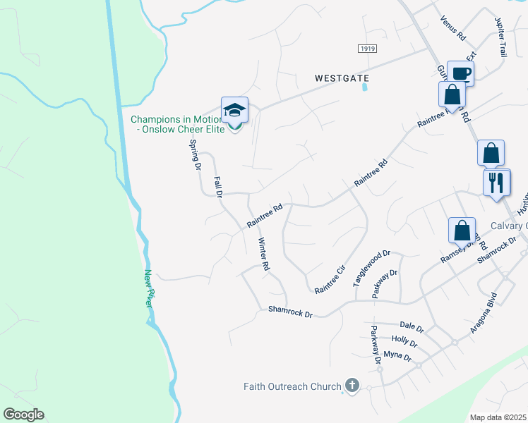 map of restaurants, bars, coffee shops, grocery stores, and more near 510 Raintree Road in Jacksonville
