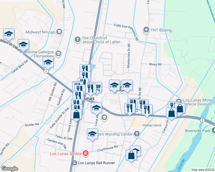 map of restaurants, bars, coffee shops, grocery stores, and more near 312 Cll Margarita Northeast in Los Lunas