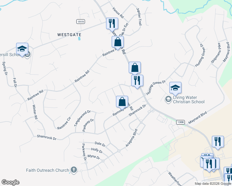 map of restaurants, bars, coffee shops, grocery stores, and more near 505 Redwood Place in Jacksonville
