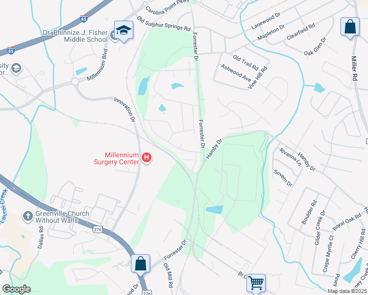 map of restaurants, bars, coffee shops, grocery stores, and more near 220 Rubia Drive in Greenville