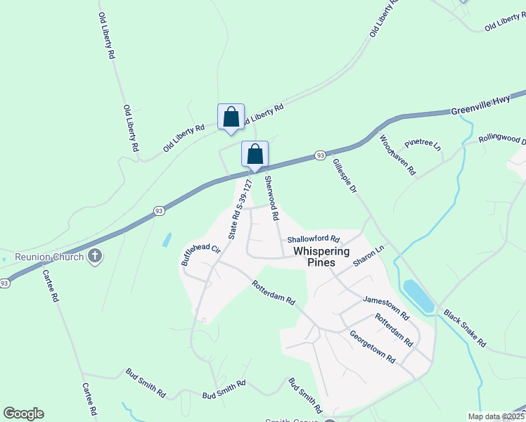 map of restaurants, bars, coffee shops, grocery stores, and more near 103 Woodbury Dr in Easley