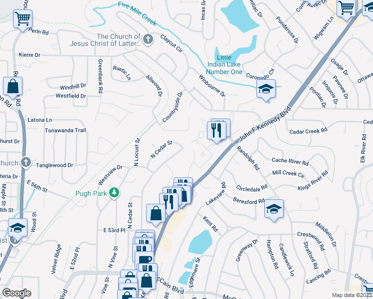 map of restaurants, bars, coffee shops, grocery stores, and more near 5828 North Walnut Road in North Little Rock