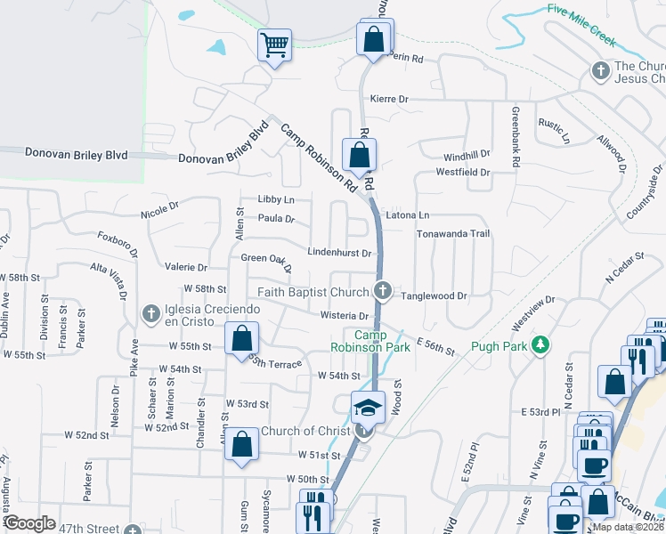 map of restaurants, bars, coffee shops, grocery stores, and more near 209 Bluebell Drive in North Little Rock