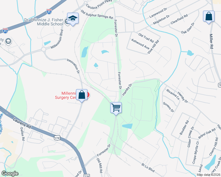 map of restaurants, bars, coffee shops, grocery stores, and more near 218 Rubia Drive in Greenville