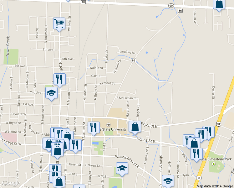 map of restaurants, bars, coffee shops, grocery stores, and more near 500 Elkton Street in Athens