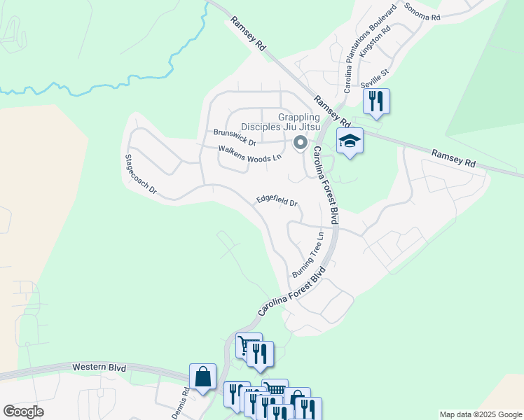 map of restaurants, bars, coffee shops, grocery stores, and more near 228 Stagecoach Drive in Jacksonville