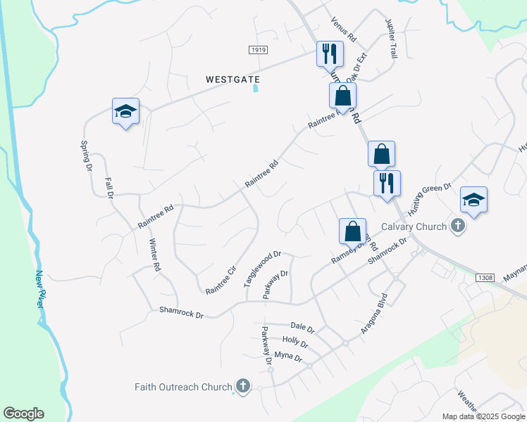 map of restaurants, bars, coffee shops, grocery stores, and more near 194 Raintree Cir in Jacksonville