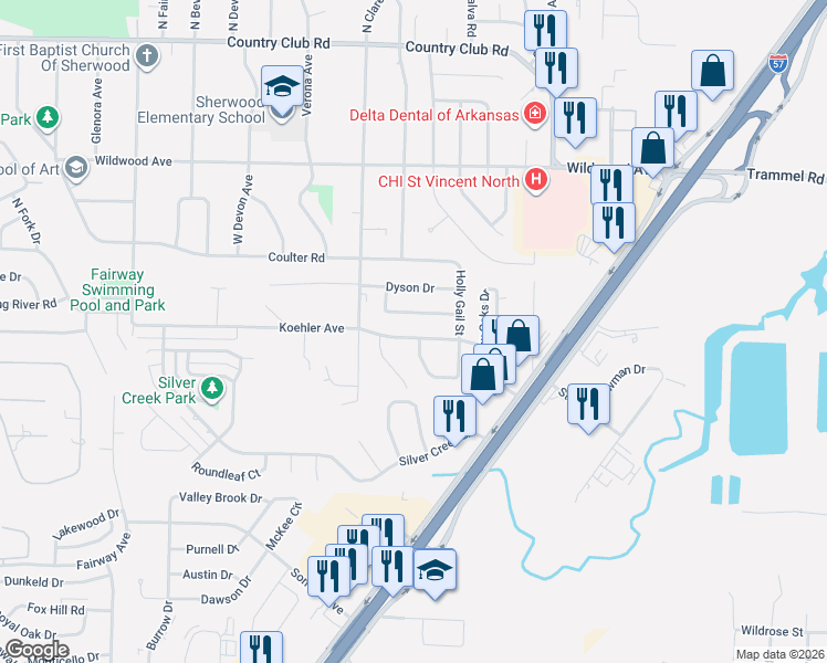 map of restaurants, bars, coffee shops, grocery stores, and more near 1206 Koehler Avenue in Sherwood