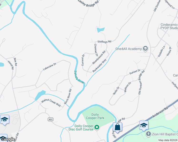map of restaurants, bars, coffee shops, grocery stores, and more near 2 Backwater Way in Greenville