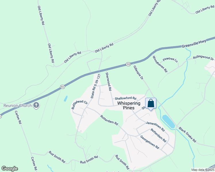 map of restaurants, bars, coffee shops, grocery stores, and more near 103 Woodbury Drive in Easley