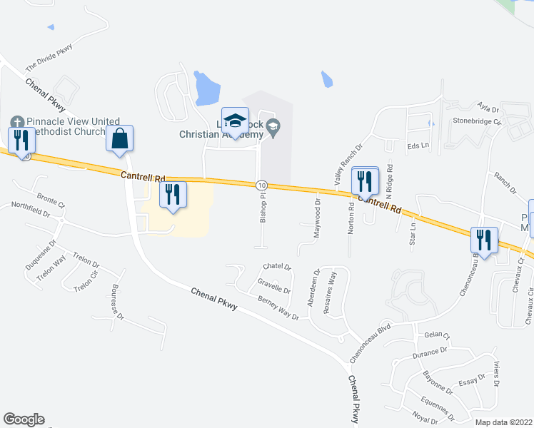 map of restaurants, bars, coffee shops, grocery stores, and more near 21 Bishop Place in Little Rock