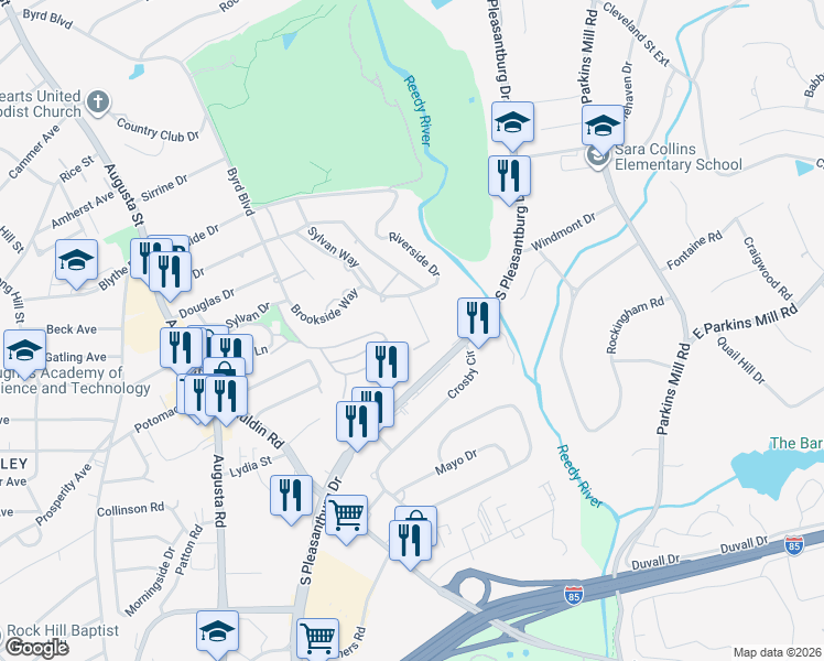 map of restaurants, bars, coffee shops, grocery stores, and more near 3250 Marshall Court in Greenville