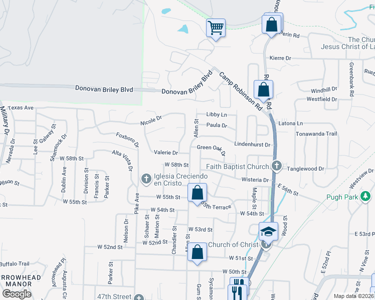 map of restaurants, bars, coffee shops, grocery stores, and more near 5901 Allen Street in North Little Rock