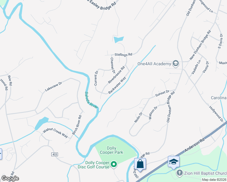 map of restaurants, bars, coffee shops, grocery stores, and more near 14 Backwater Way in Greenville