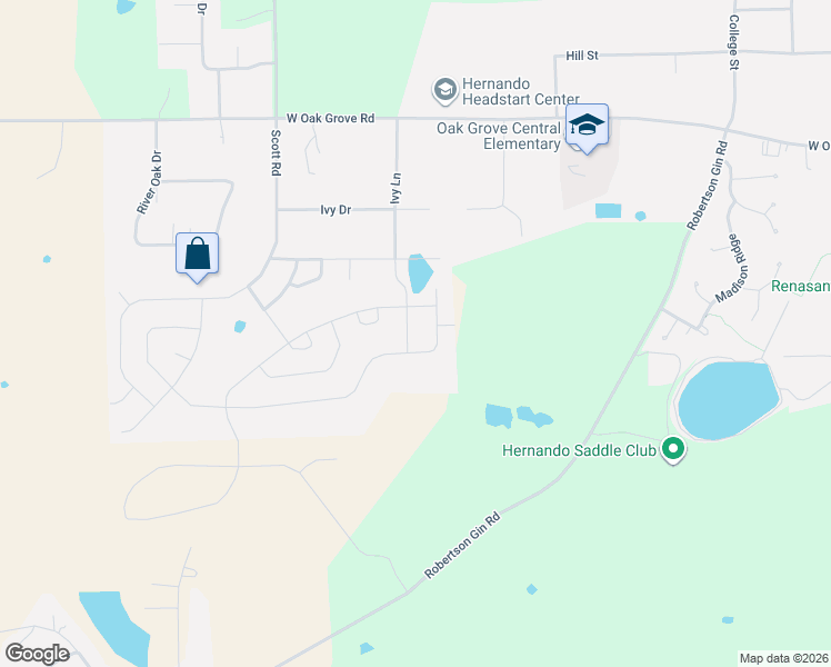 map of restaurants, bars, coffee shops, grocery stores, and more near 3529 Robertson Gin Road in Hernando