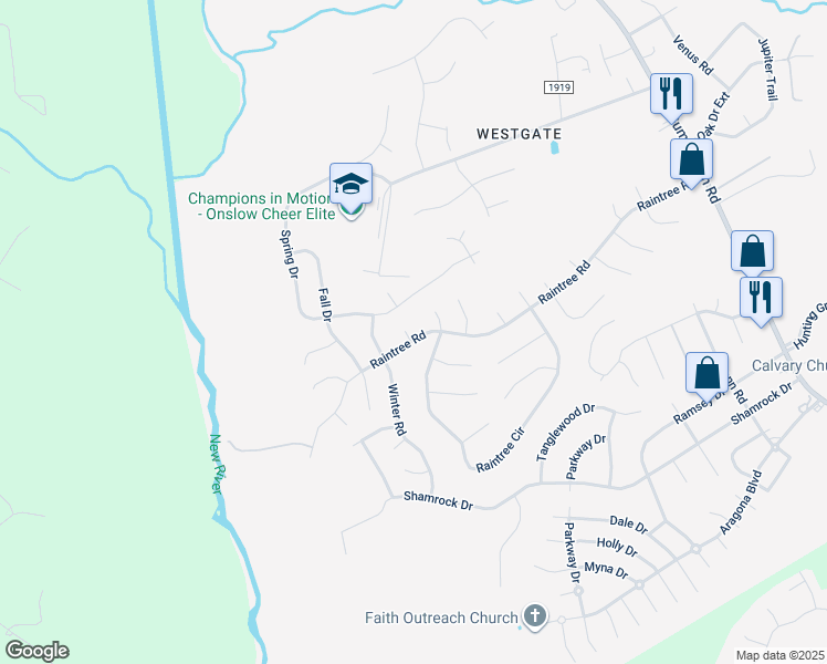map of restaurants, bars, coffee shops, grocery stores, and more near 506 Raintree Road in Jacksonville