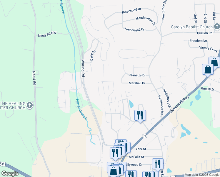 map of restaurants, bars, coffee shops, grocery stores, and more near 1896 Middle Summit Drive in Dalton