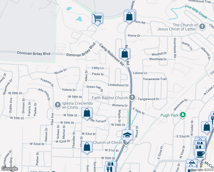 map of restaurants, bars, coffee shops, grocery stores, and more near 5813 Wisteria Court in North Little Rock
