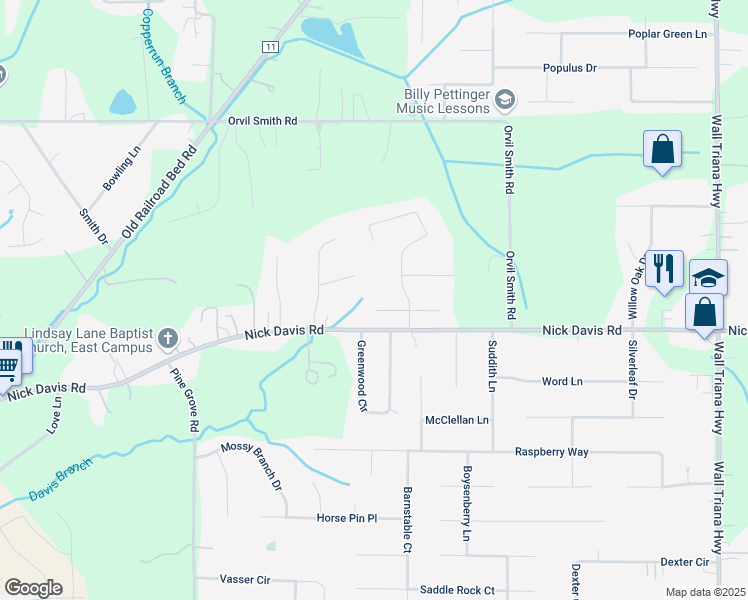 map of restaurants, bars, coffee shops, grocery stores, and more near 105 Charlemagne Circle in Harvest