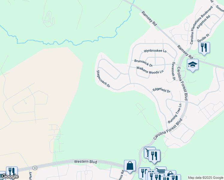 map of restaurants, bars, coffee shops, grocery stores, and more near 617 Stagecoach Drive in Jacksonville