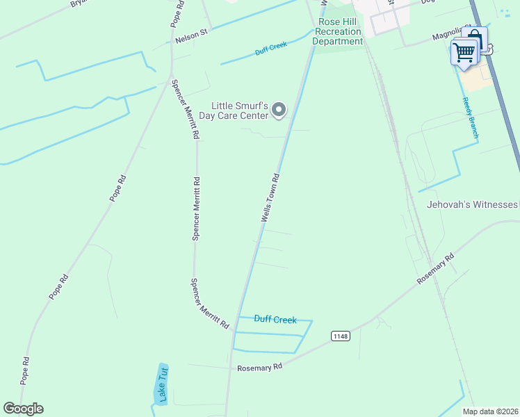 map of restaurants, bars, coffee shops, grocery stores, and more near 370-372 Wells Town Road in Rose Hill