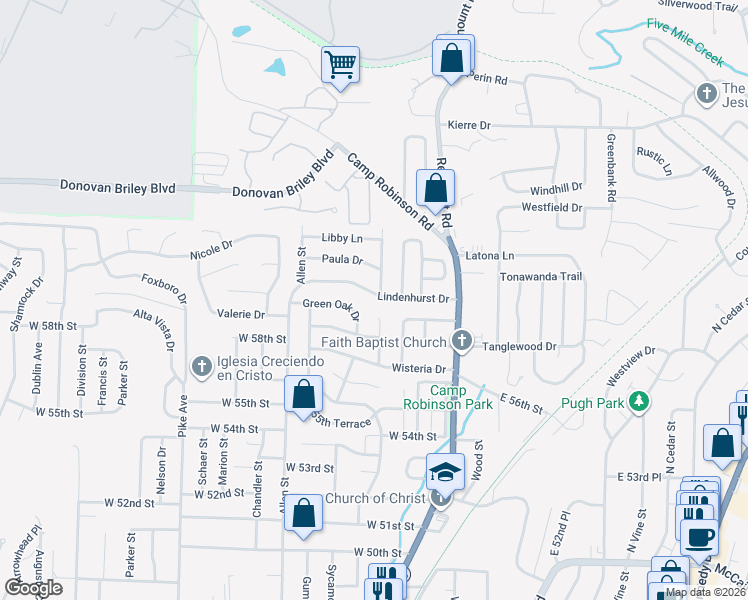 map of restaurants, bars, coffee shops, grocery stores, and more near 5813 Wisteria Court in North Little Rock