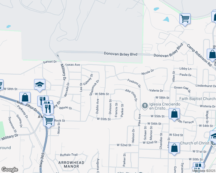 map of restaurants, bars, coffee shops, grocery stores, and more near 5840 Alta Vista Drive in North Little Rock
